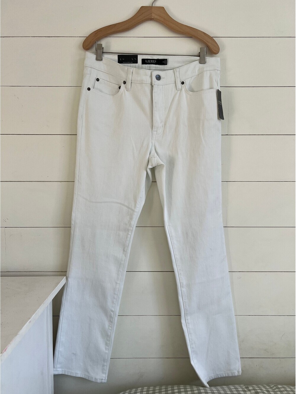 NWT Lauren Ralph Lauren White Mid-Rise Straight Super Stretch Jeans Women's 12